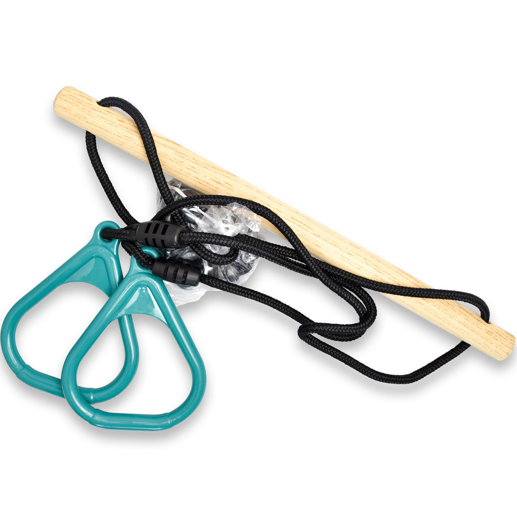 Houten ringtrapeze kunststof ringen turquoise BOOST2