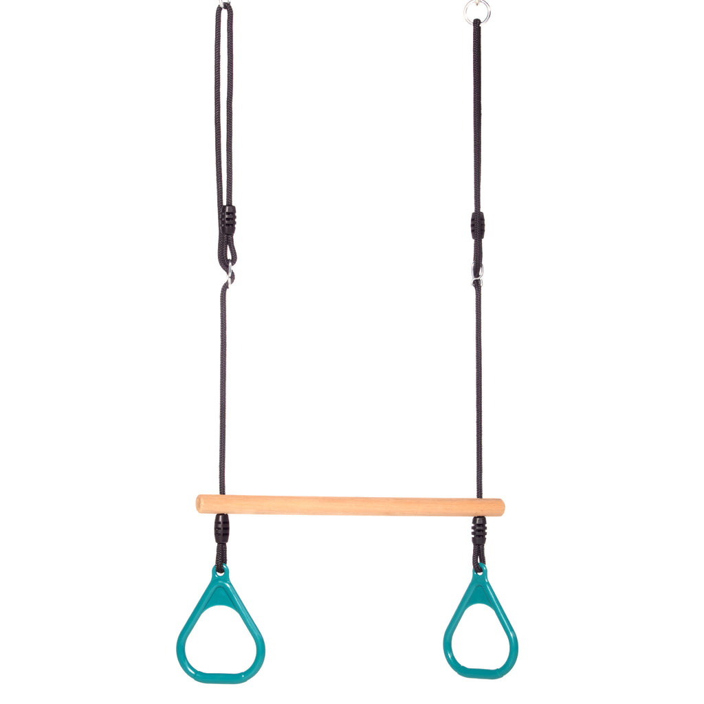 Houten ringtrapeze kunststof ringen turquoise BOOST2