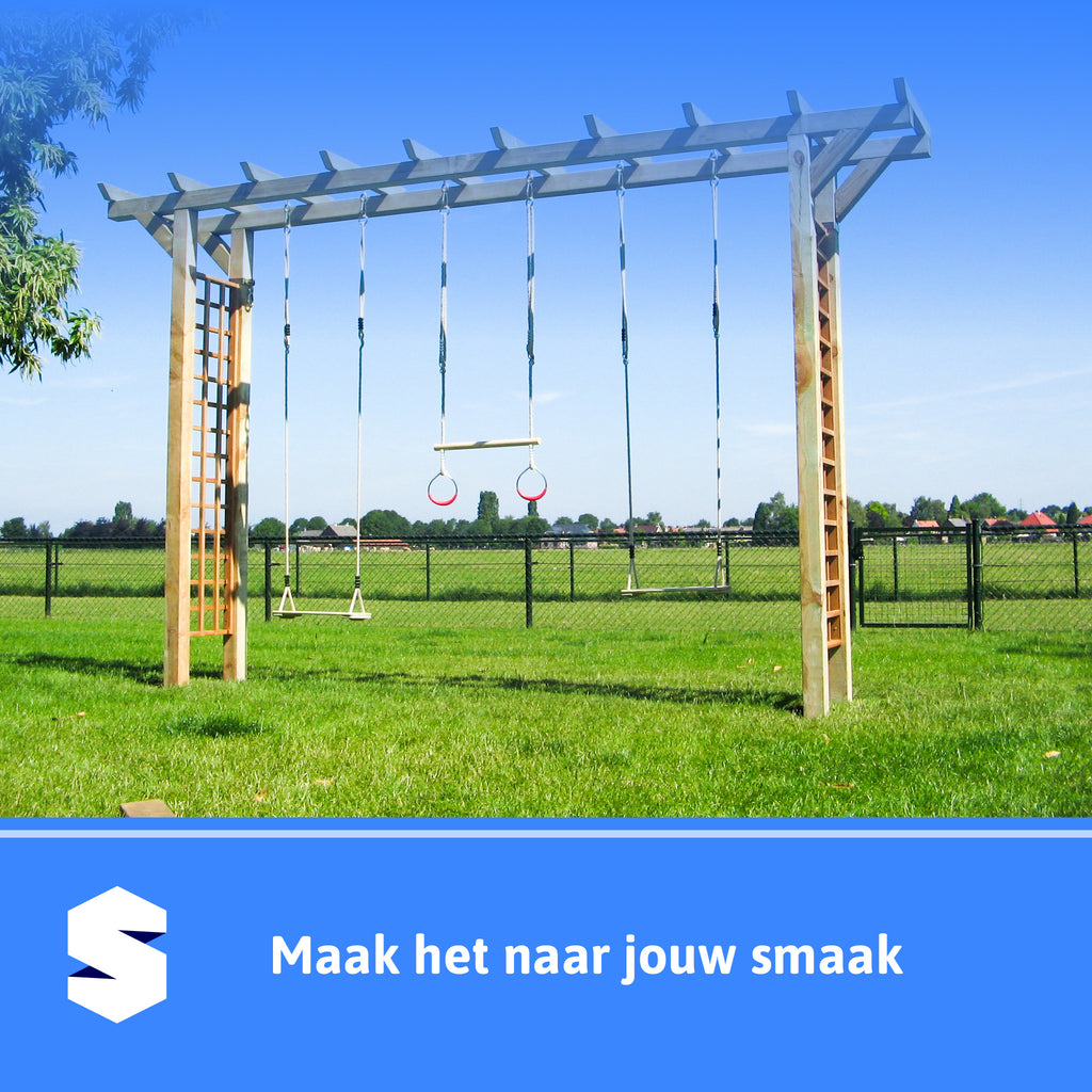 Pergola schommel van hout buiten 