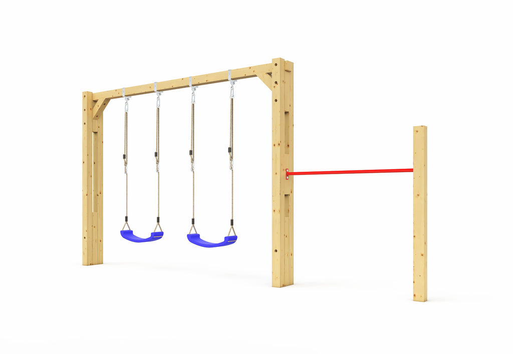 Schommel met duikelstang van hout