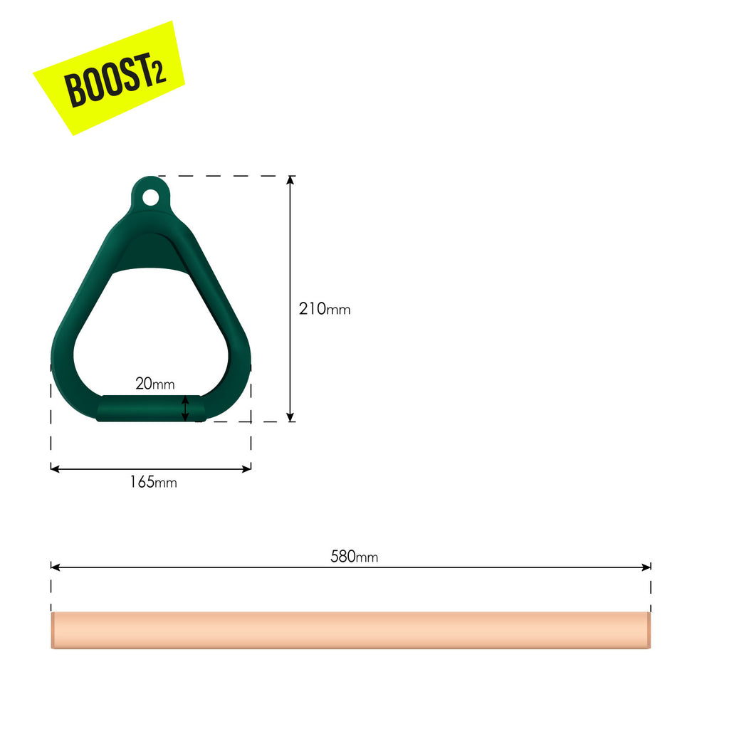 afmetingen trapeze kunststof ringen groen BOOST2